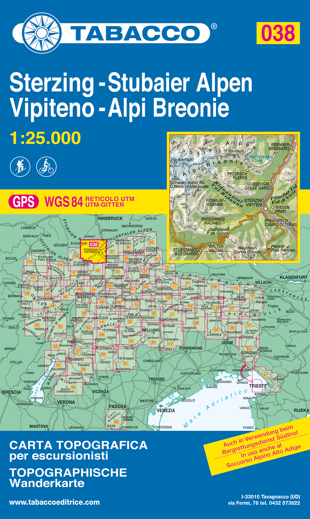 Online bestellen: Wandelkaart 038 Sterzing - Stubaier Alpen - Vipiteno - Alpi Breonie | Tabacco Editrice
