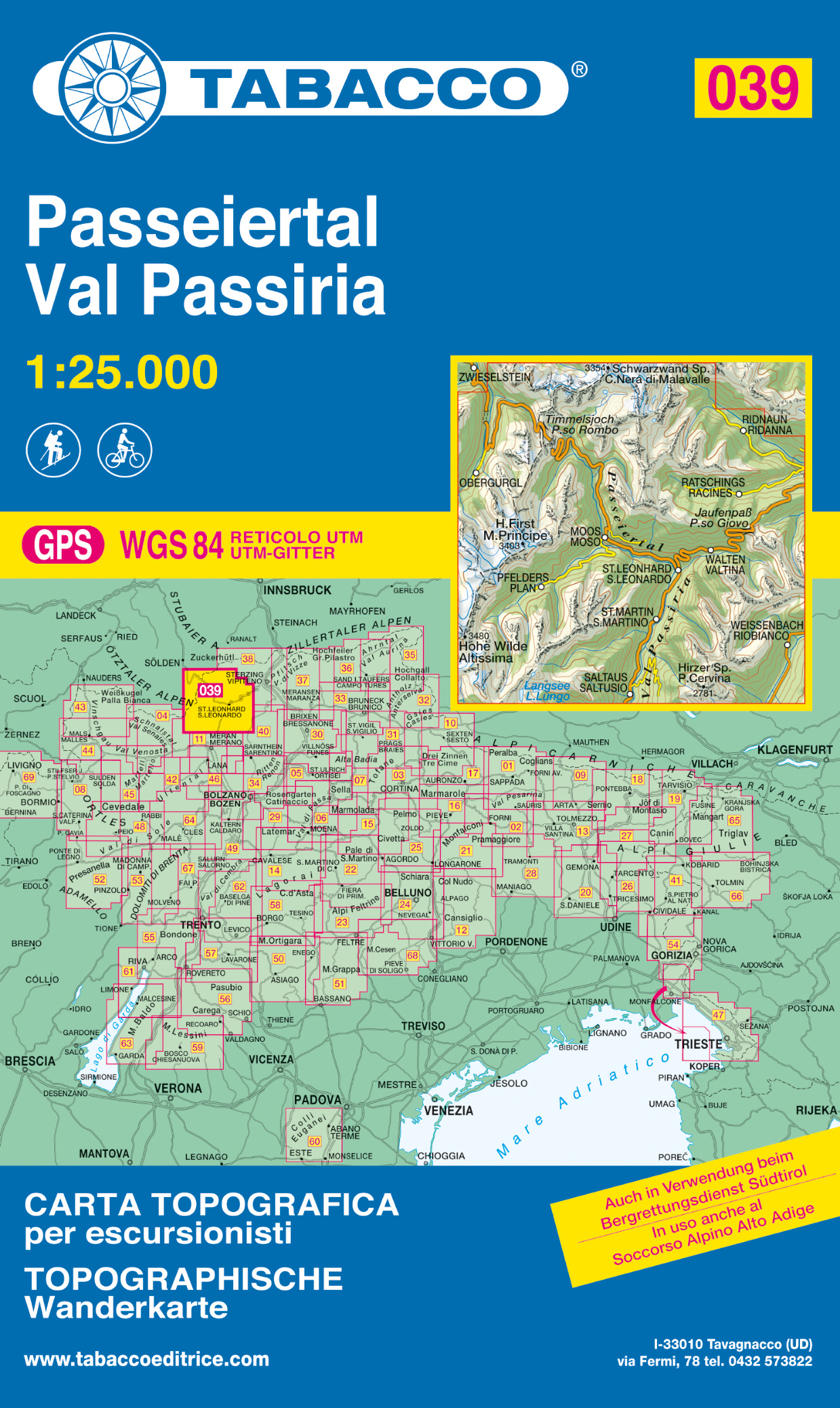 Online bestellen: Wandelkaart 039 Passeiertal - Val Passiria | Tabacco Editrice
