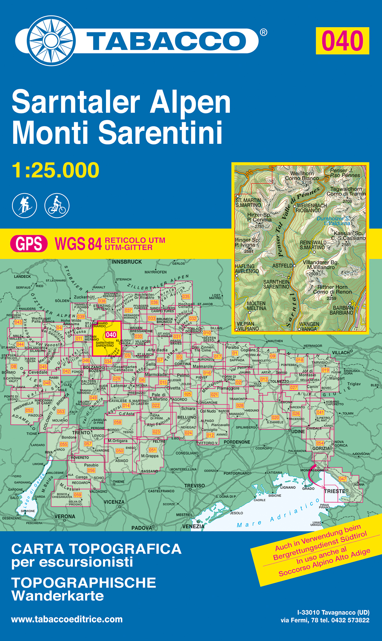Online bestellen: Wandelkaart 040 Sarntaler Alpen - Monti Sarentini | Tabacco Editrice
