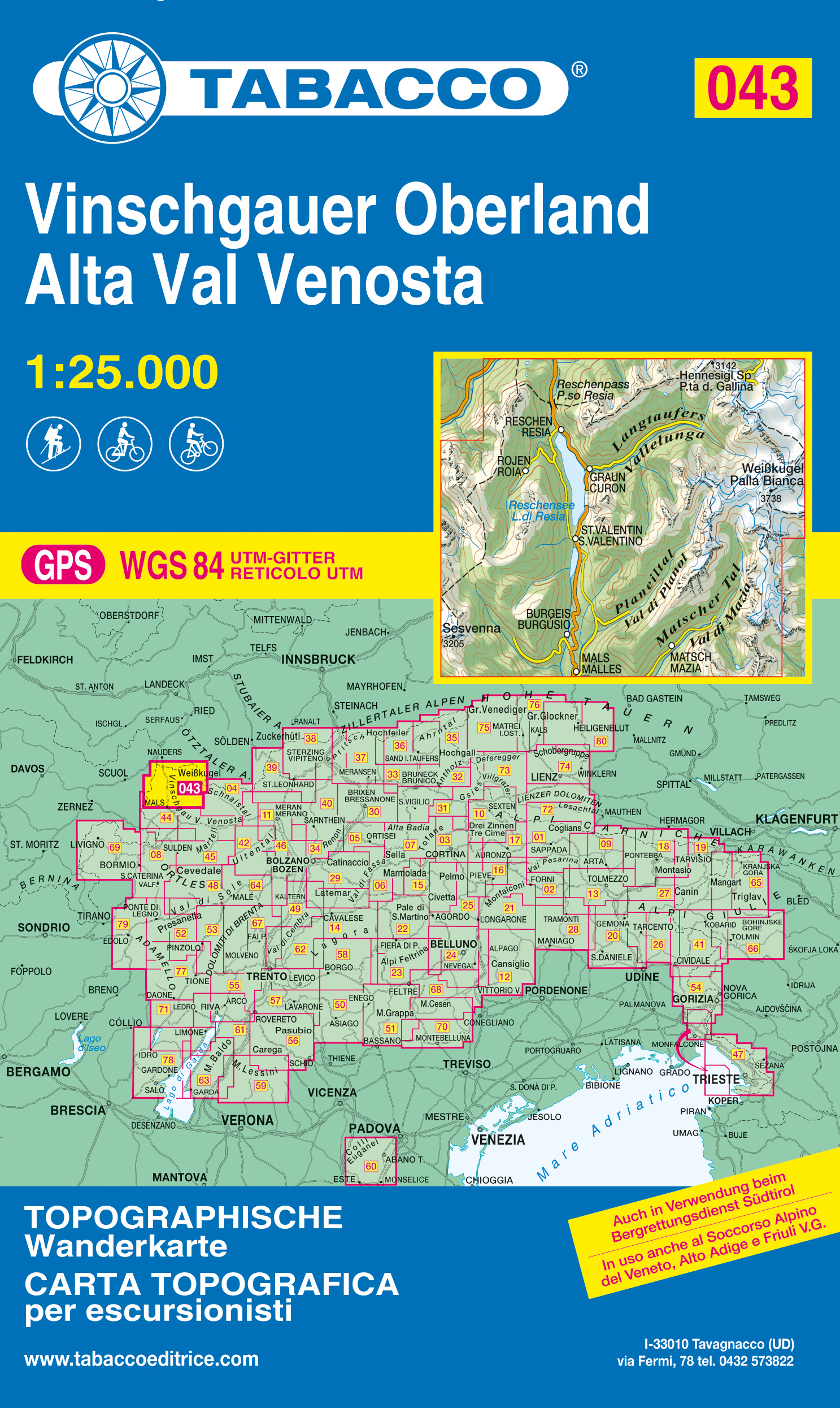 Online bestellen: Wandelkaart 043 Vinschgauer Oberland - Alta Val Venosta | Tabacco Editrice