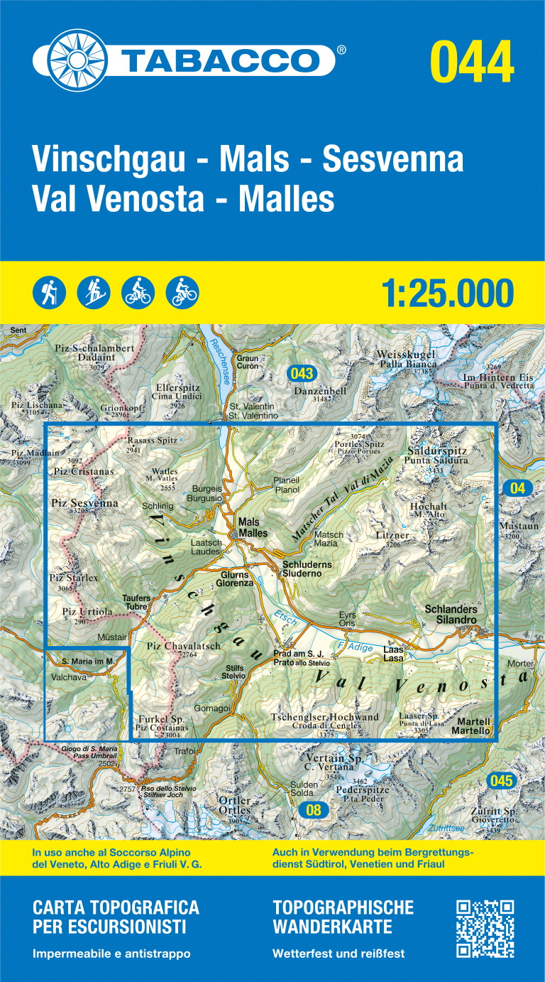 Online bestellen: Wandelkaart 044 Vinschgau - Mals - Sesvenna - Val Venosta - Malles | Tabacco Editrice