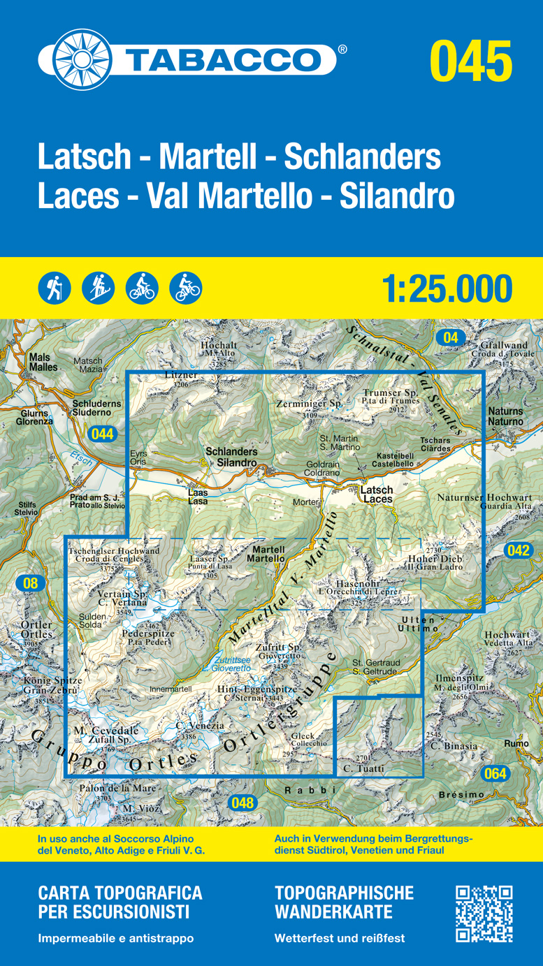 Online bestellen: Wandelkaart 045 Latsch - Martell - Schlanders- Laces - Val Martello - Silandro | Tabacco Editrice