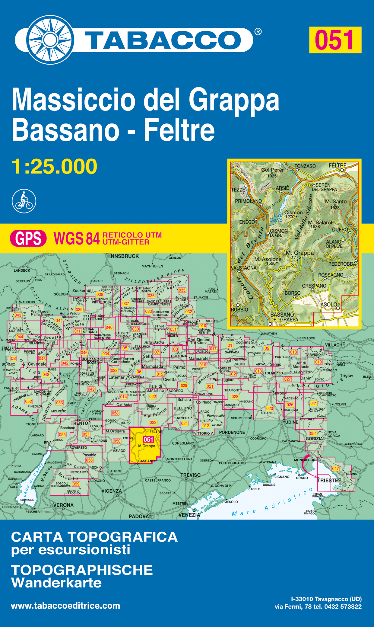 Online bestellen: Wandelkaart 051 Massiccio del Grappa - Bassano - Feltre | Tabacco Editrice