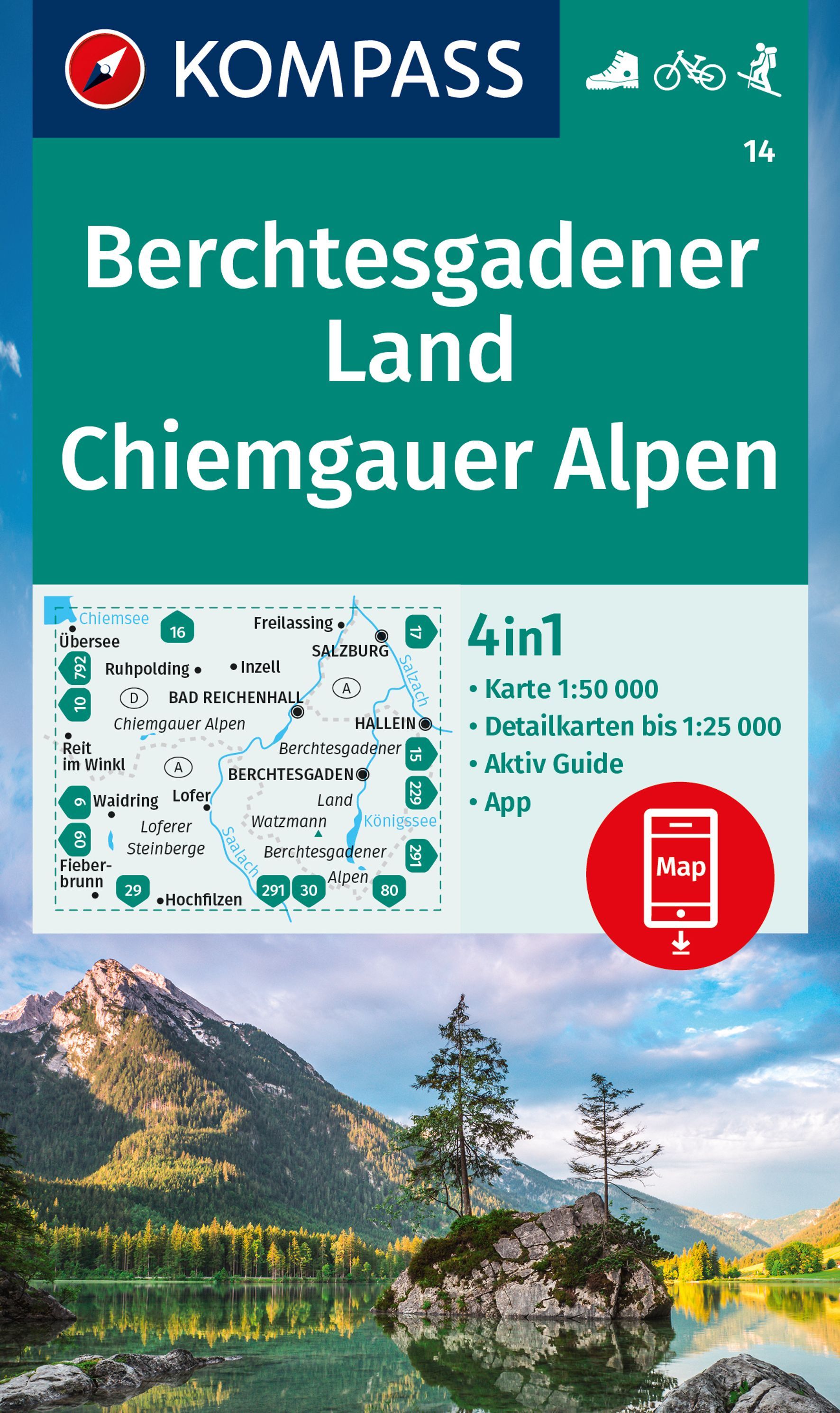 Online bestellen: Wandelkaart 14 Berchtesgadener Land - Chiemgauer Alpen | Kompass