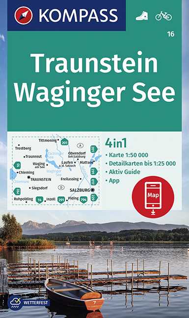 Online bestellen: Wandelkaart 16 Traunstein - Waginger See | Kompass