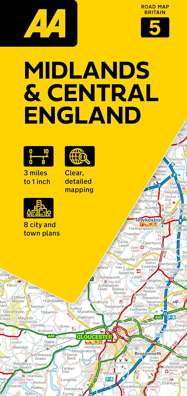 Wegenkaart - landkaart 5 Road Map Britain Midlands & Engeland Centraal