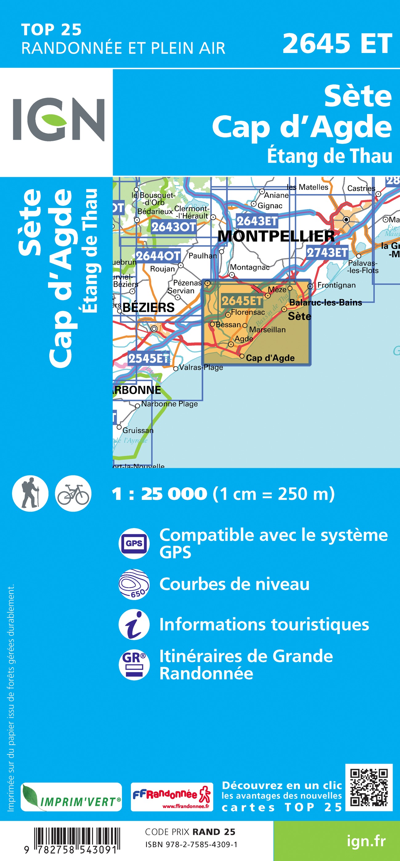 Wandelkaart - Topografische kaart 2645ET Cap d'Agde - Sète - Etang de ...