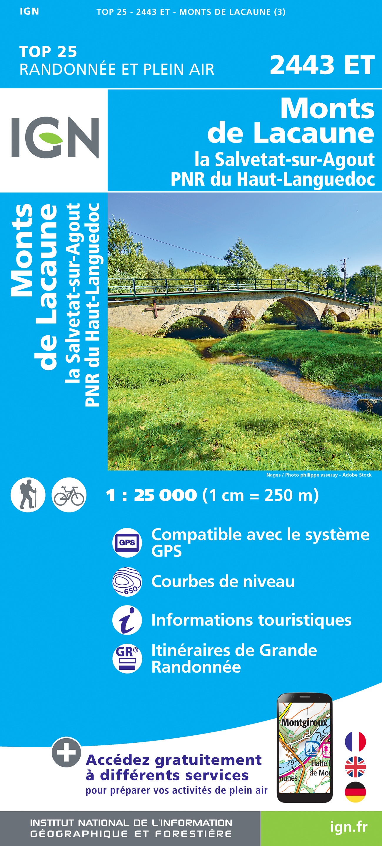 Online bestellen: Wandelkaart - Topografische kaart 2443ET Monts de Lacaune, La Salvetat - sur - Agout, PNR du Haut Languedoc | IGN - Institut Géographique National