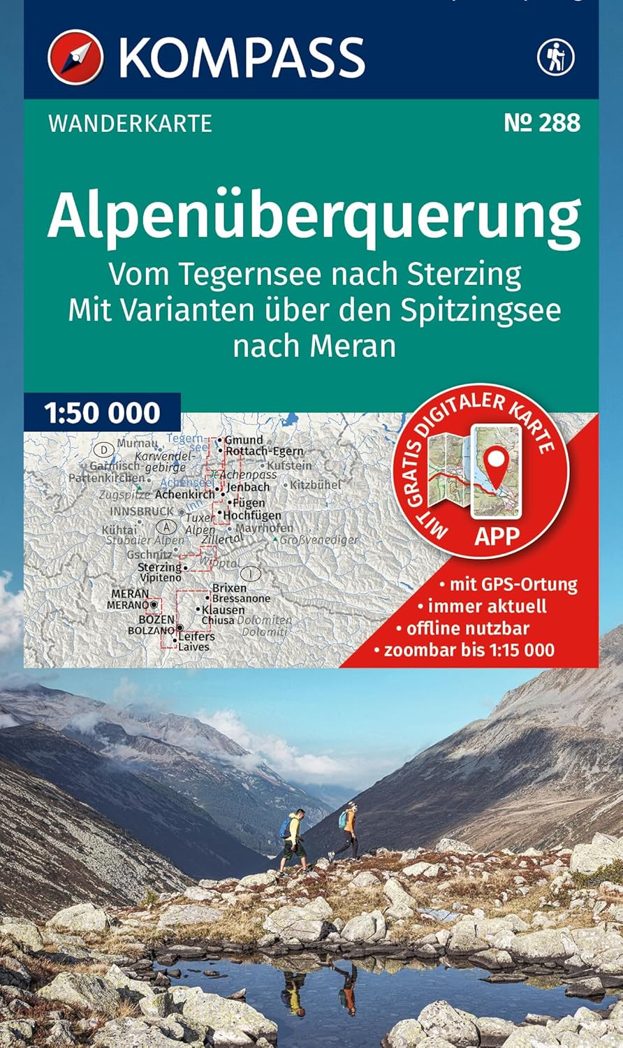 Wandelkaart Alpenüberquerung, vom Tegernsee nach Sterzing | Kompass