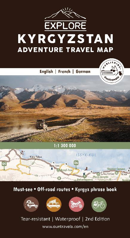 Wegenkaart – landkaart Kyrgyzstan Explore adventure travel map | Ountravela