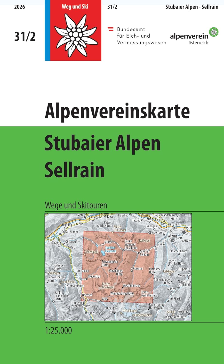Wandelkaart 31/2 Alpenvereinskarte Stubaier Alpen Sellrain weg+ski | Alpenverein