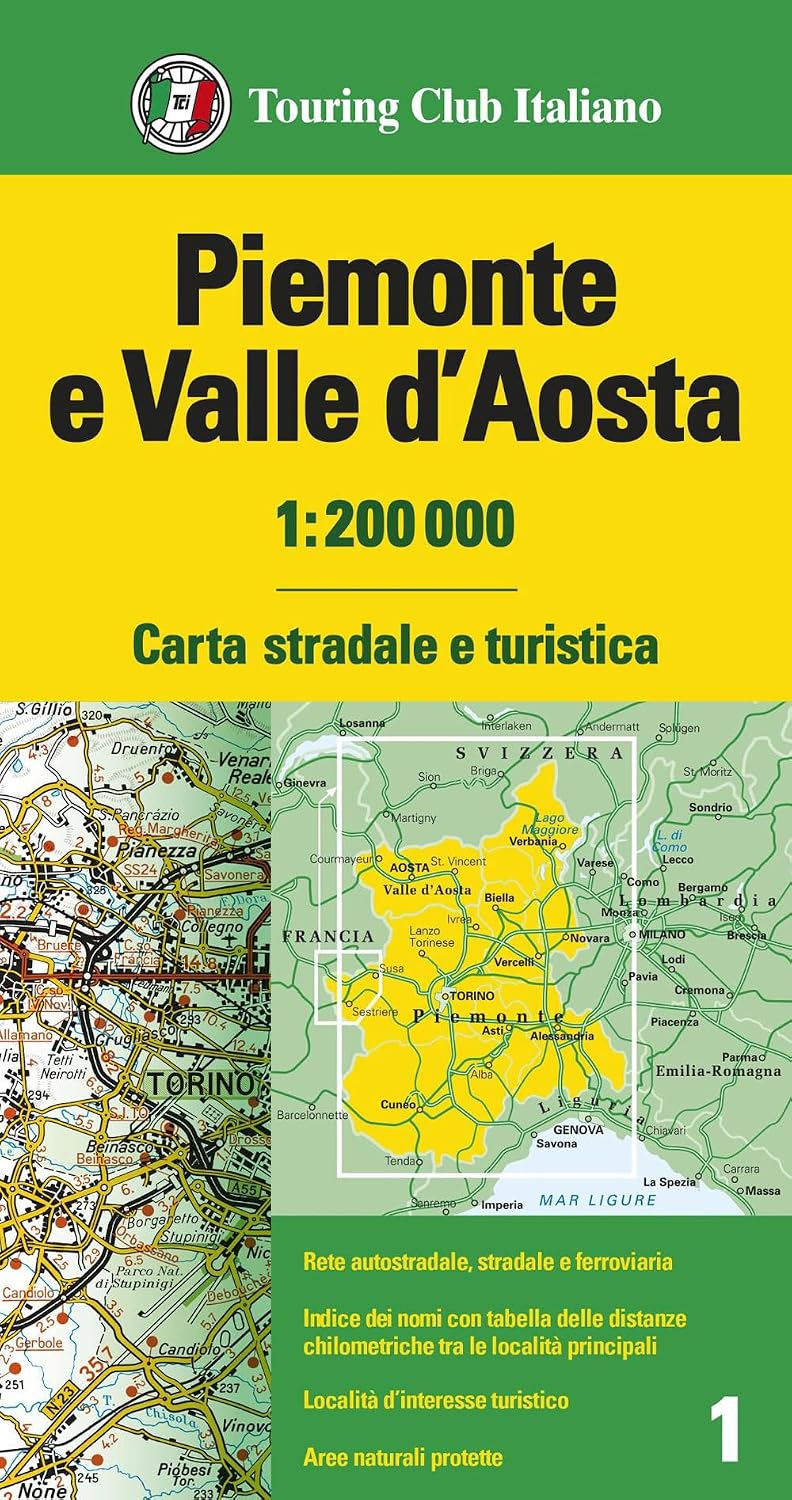 Wegenkaart – landkaart 1 Piemonte / Val d’ Aosta | Touring Club Italiano