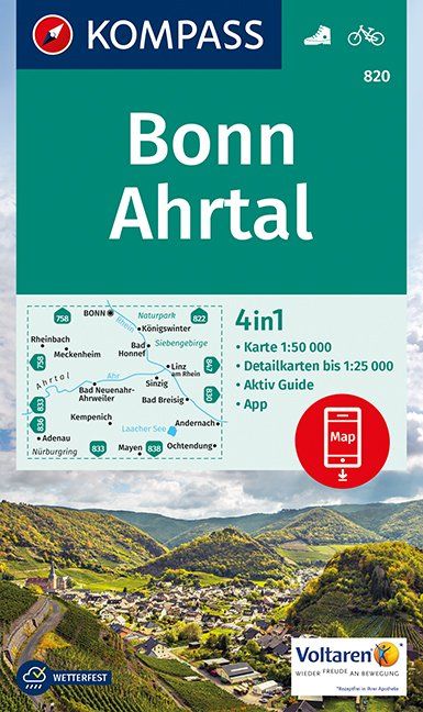 Online bestellen: Wandelkaart 820 Bonn - Ahrtal | Kompass