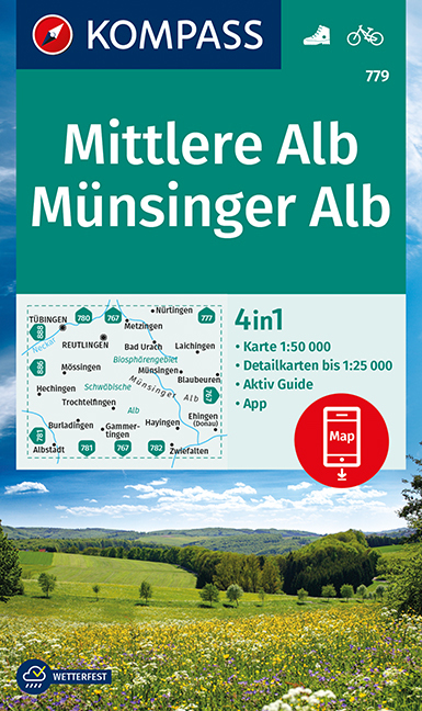 Online bestellen: Wandelkaart 779 Mittlere Alb - Münsinger Alb | Kompass