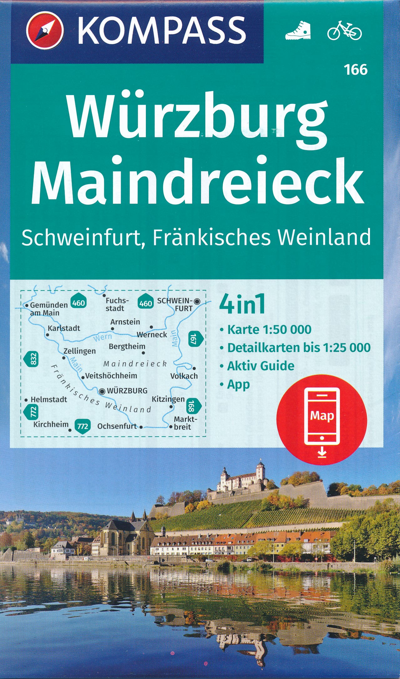 Online bestellen: Wandelkaart 166 Würzburg Maindreieck | Kompass
