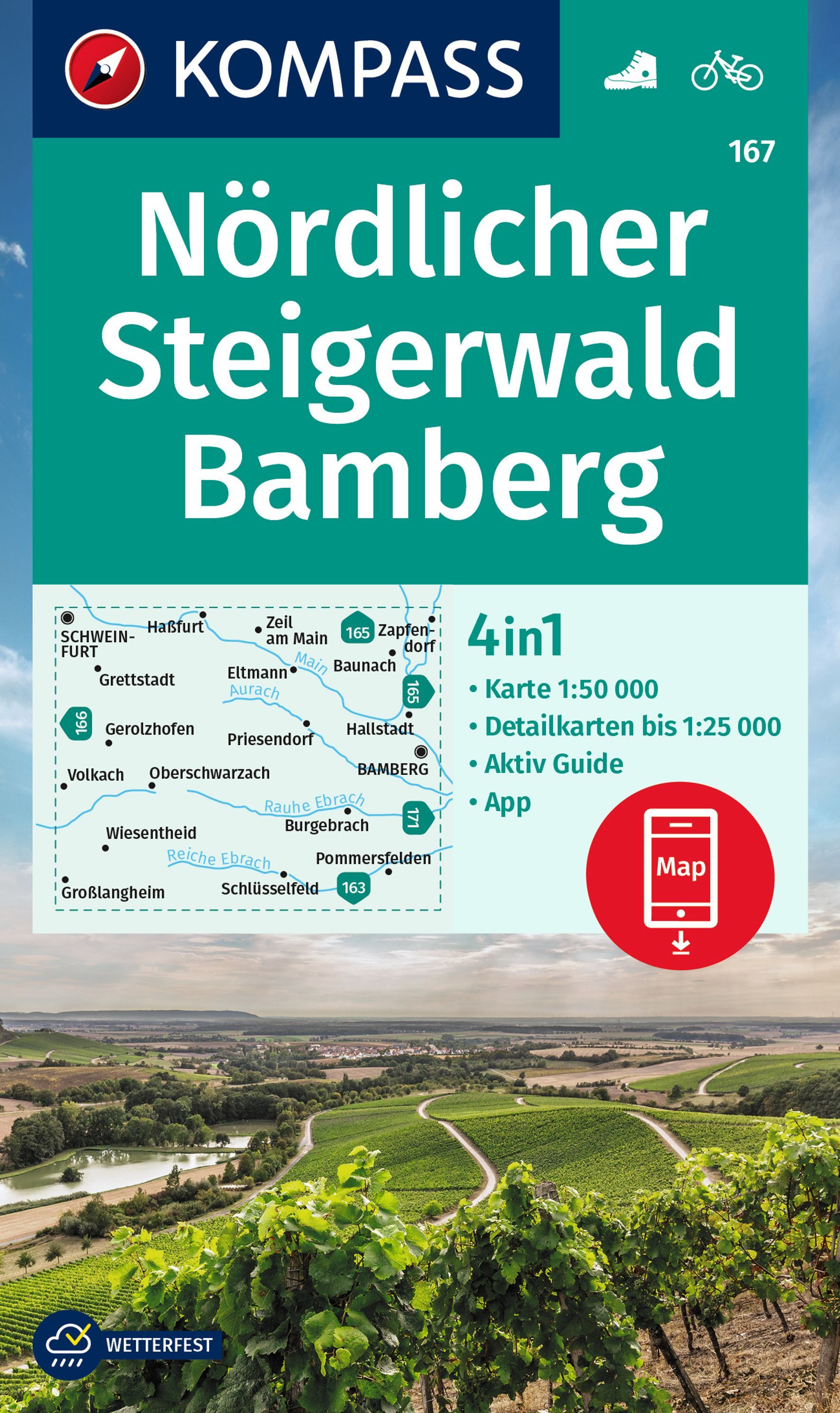 Online bestellen: Wandelkaart 167 Nördlicher Steigerwald - Bamberg | Kompass