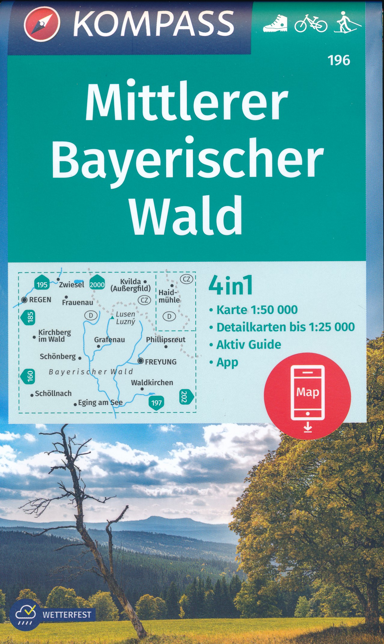 Online bestellen: Wandelkaart 196 Mittlerer Bayerischer Wald | Kompass