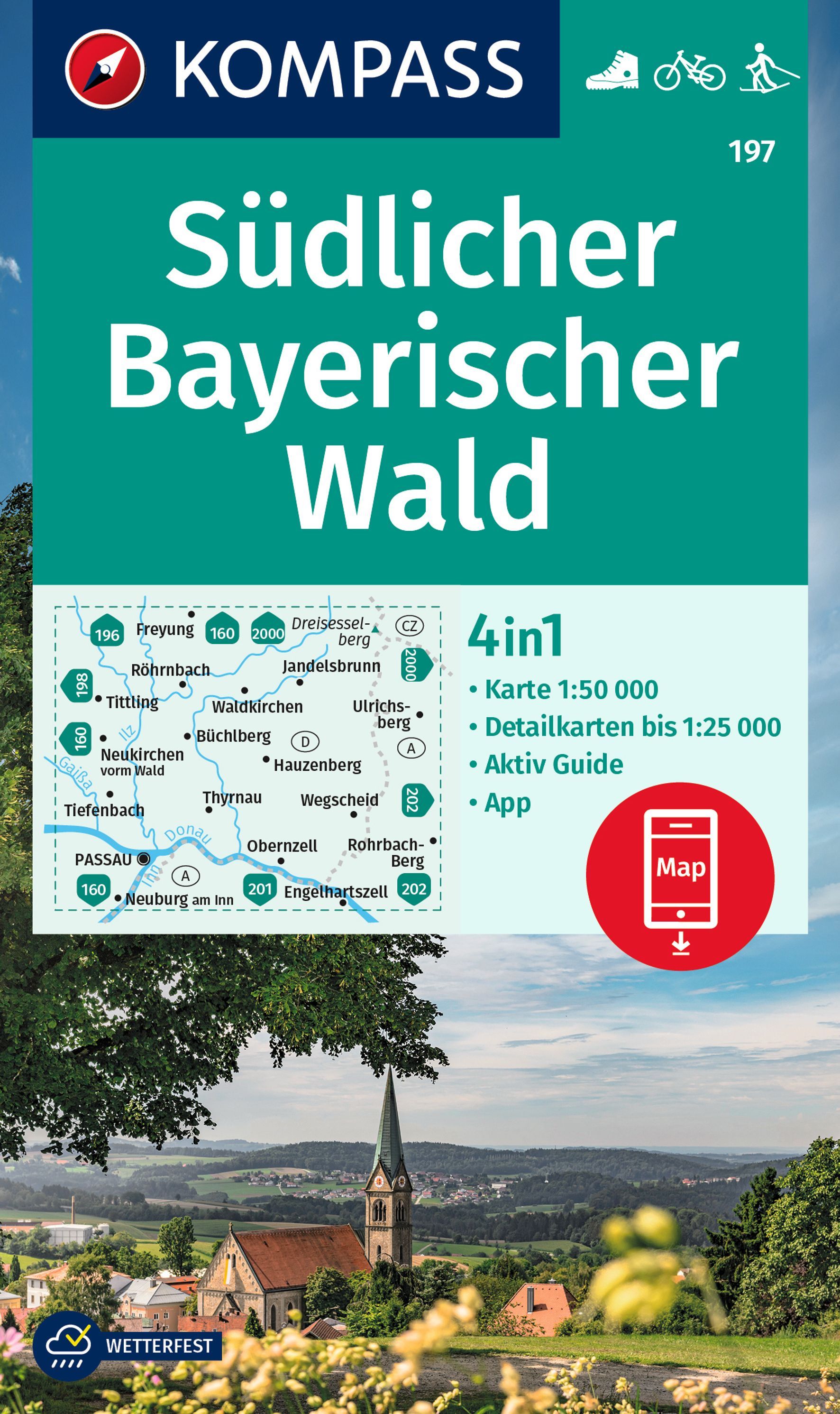 Online bestellen: Wandelkaart 197 Südlicher Bayerischer Wald | Kompass