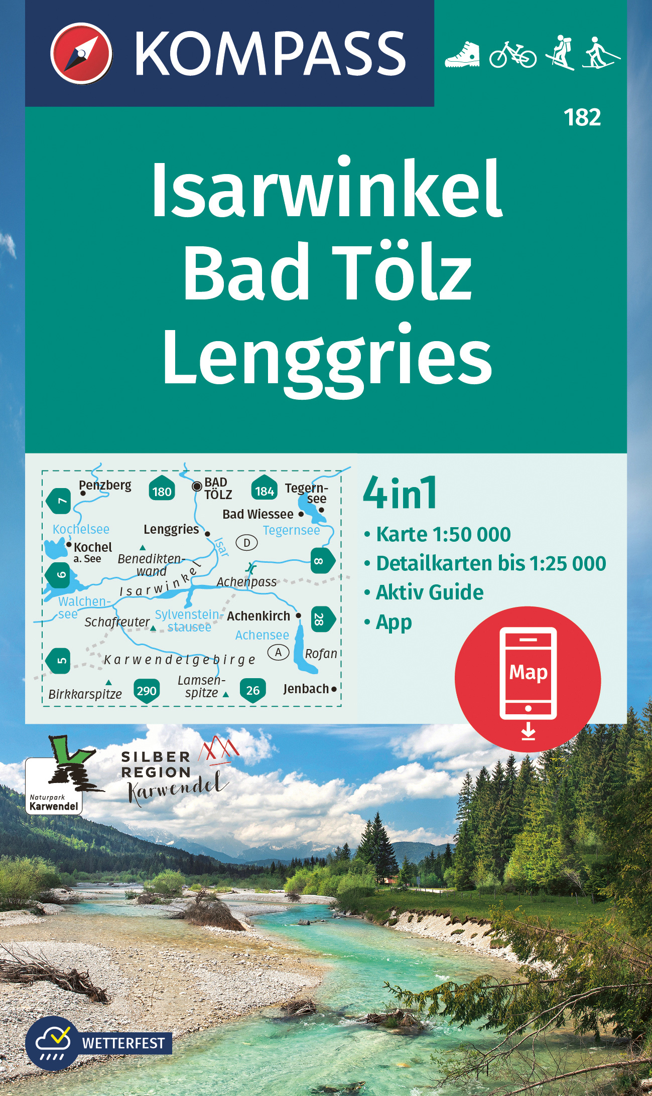 Online bestellen: Wandelkaart 182 Isarwinkel - Bad Tölz - Lenggries | Kompass