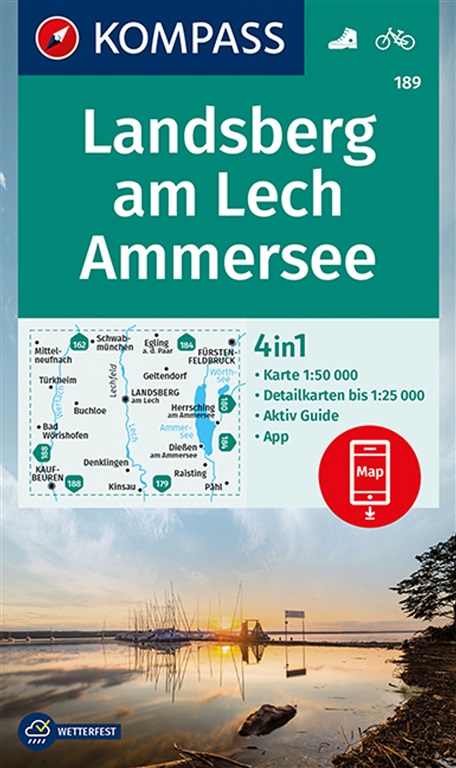 Online bestellen: Wandelkaart 189 Landsberg am Lech - Ammersee | Kompass