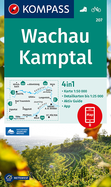 Online bestellen: Wandelkaart 207 Wachau - Kamptal | Kompass
