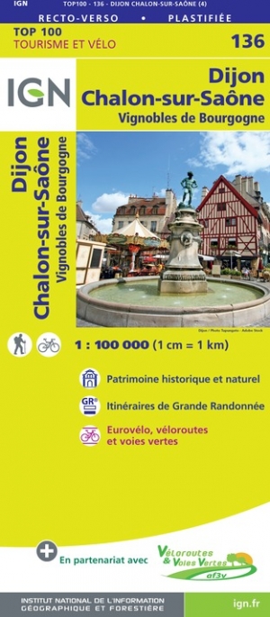 Online bestellen: Fietskaart - Wegenkaart - landkaart 136 Dijon - Chalon sur Saone | IGN - Institut Géographique National