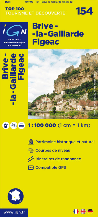 Wegenkaart - Landkaart 154 fietskaart Brive la Gaillard - Figeac | IGN |