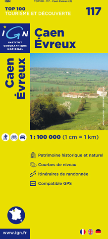 Wegenkaart - Landkaart 117 fietskaart Caen - Evreux | IGN | 