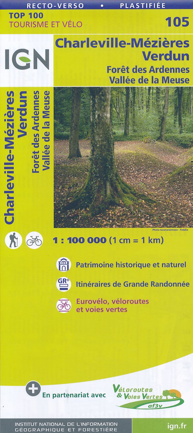 Online bestellen: Fietskaart - Wegenkaart - landkaart 105 Charleville - Meziere - Verdun | IGN - Institut Géographique National