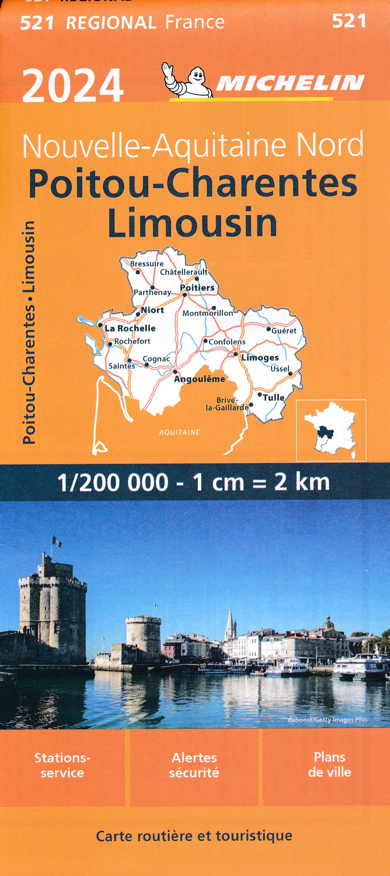 Online bestellen: Wegenkaart - landkaart 521 Poitou-Charentes, Limousin 2024 | Michelin
