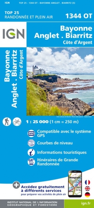 Online bestellen: Wandelkaart - Topografische kaart 1344OT Bayonne | IGN - Institut Géographique National