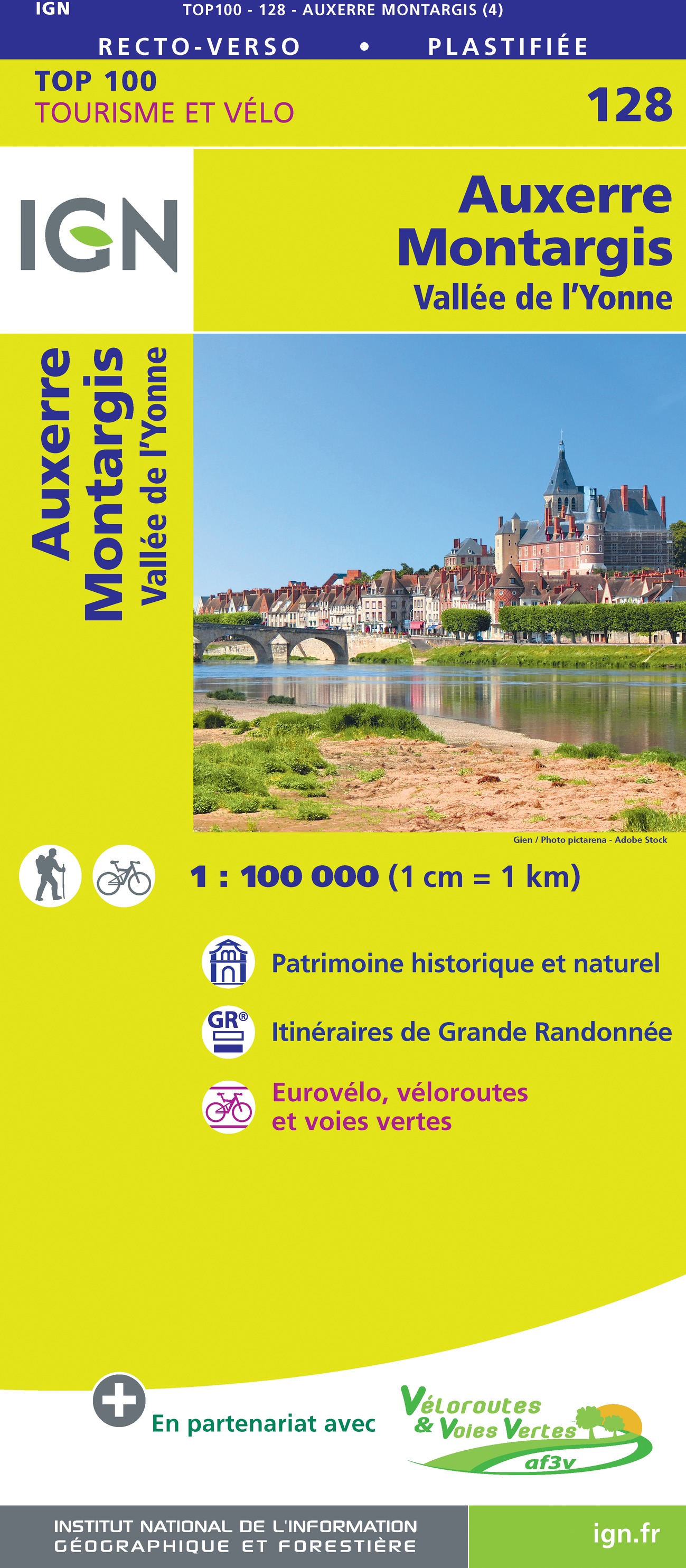 Online bestellen: Fietskaart - Wegenkaart - landkaart 128 Auxerre - Montargis | IGN - Institut Géographique National