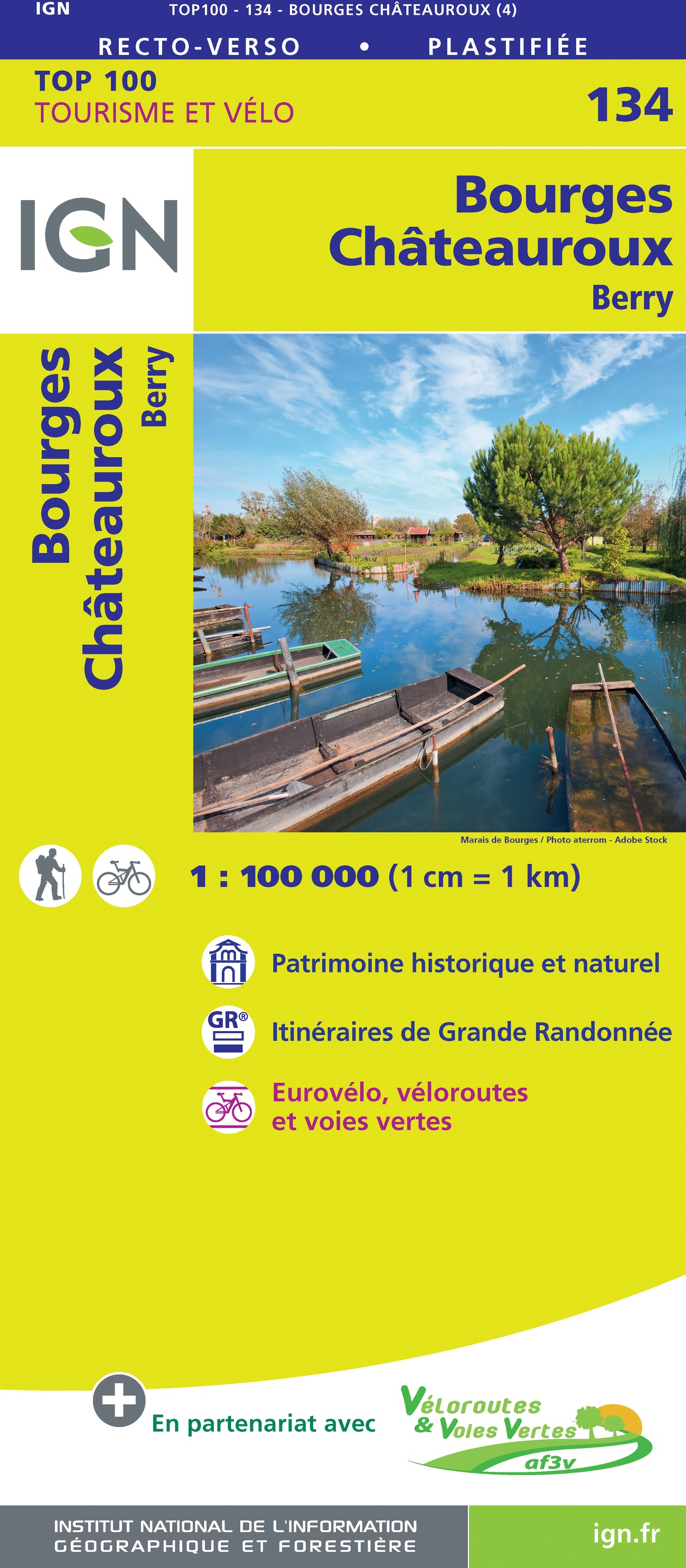 Online bestellen: Fietskaart - Wegenkaart - landkaart 134 Bourges - Chateauroux | IGN - Institut Géographique National