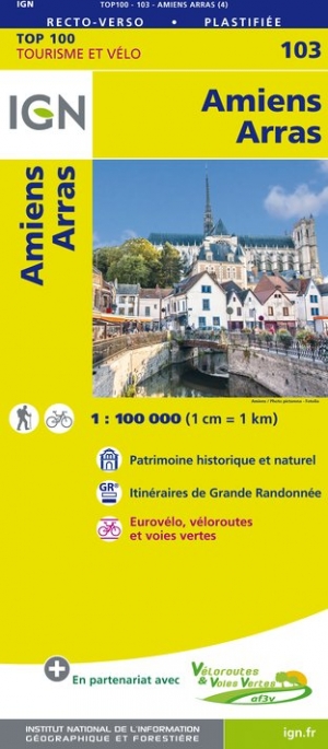 Online bestellen: Fietskaart - Wegenkaart - landkaart 103 Amiens - Arras | IGN - Institut Géographique National