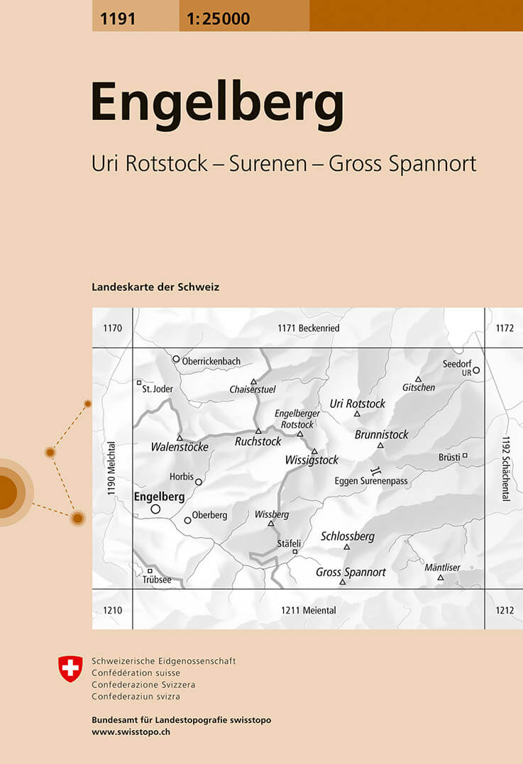 Online bestellen: Wandelkaart - Topografische kaart 1191 Engelberg | Swisstopo