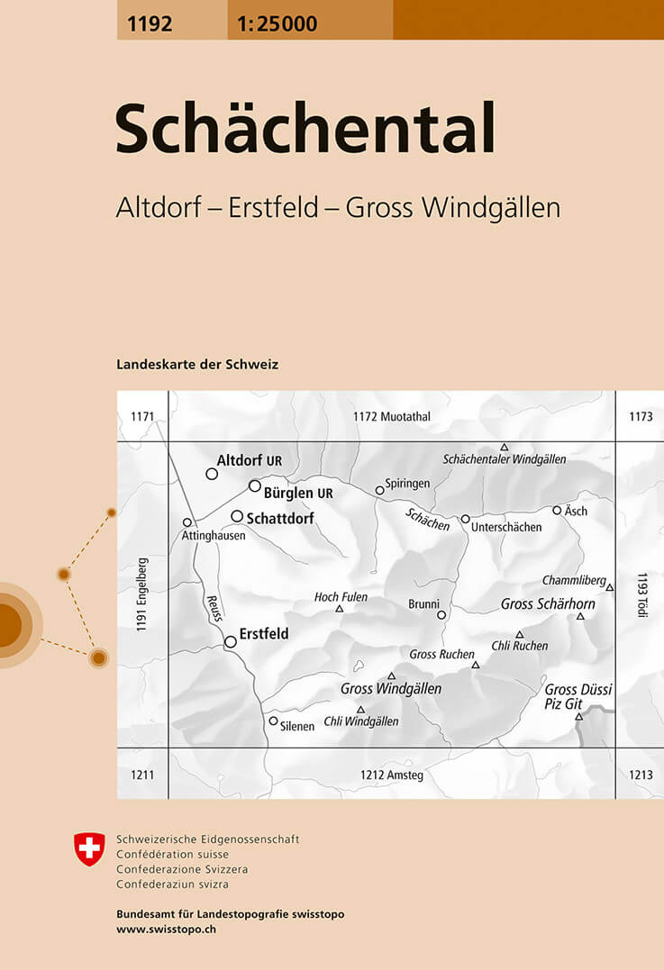 Online bestellen: Wandelkaart - Topografische kaart 1192 Schächental | Swisstopo