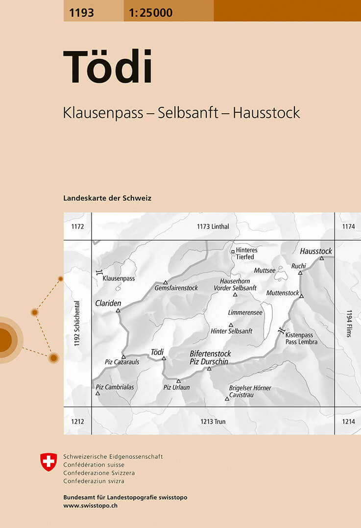 Online bestellen: Wandelkaart - Topografische kaart 1193 Tödi | Swisstopo