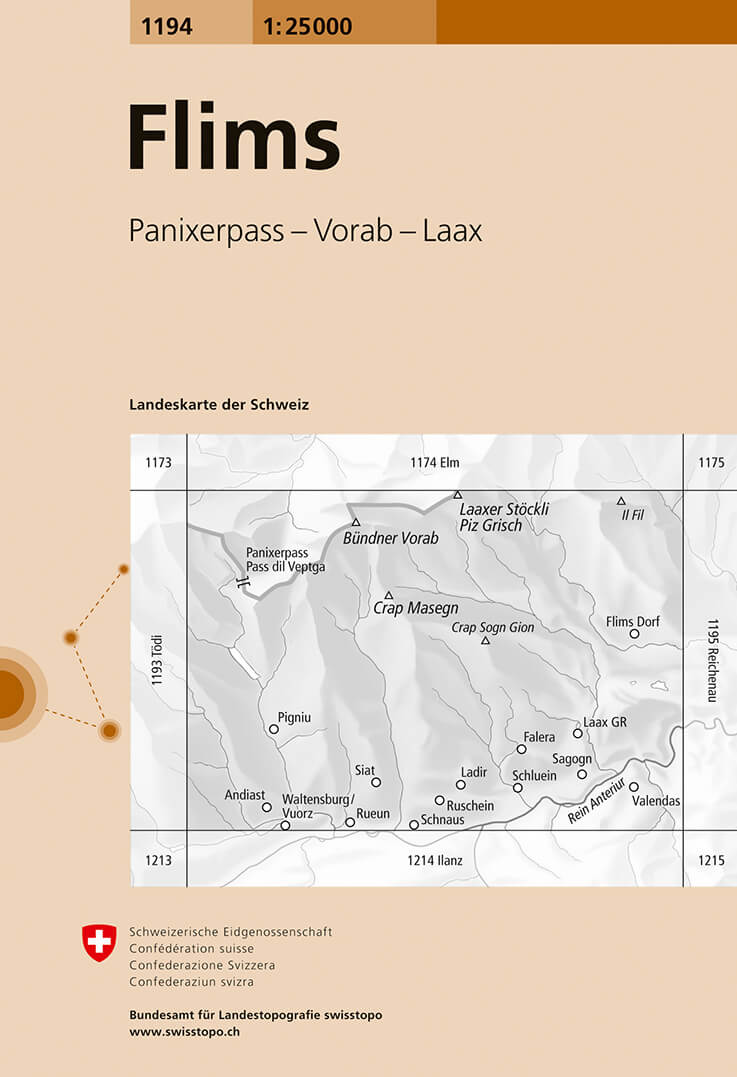 Online bestellen: Wandelkaart - Topografische kaart 1194 Flims | Swisstopo