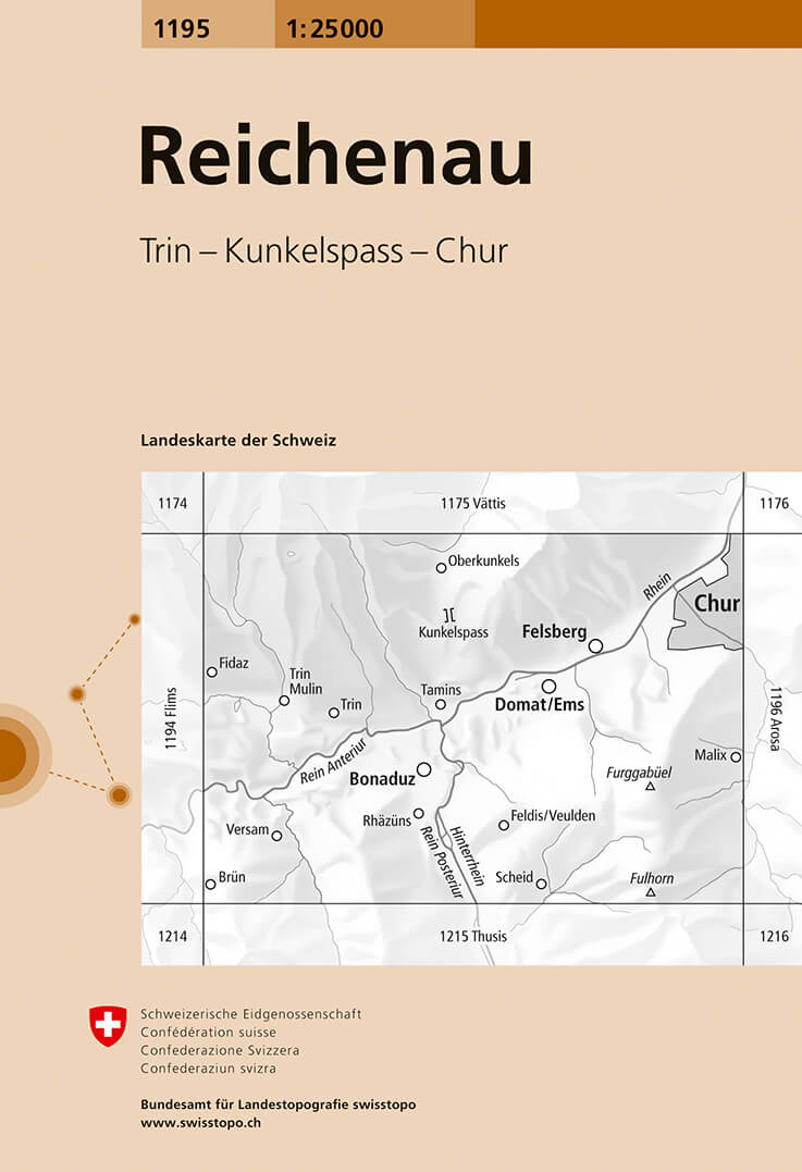 Online bestellen: Wandelkaart - Topografische kaart 1195 Reichenau | Swisstopo