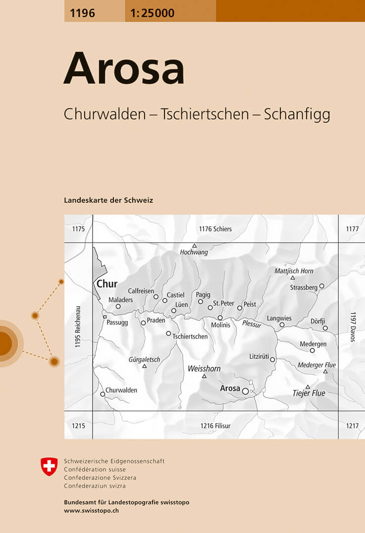 Online bestellen: Wandelkaart - Topografische kaart 1196 Arosa | Swisstopo