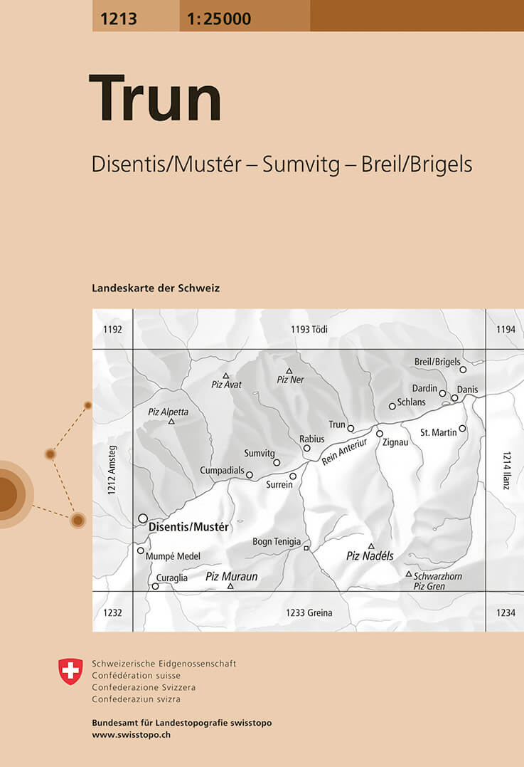 Online bestellen: Wandelkaart - Topografische kaart 1213 Trun | Swisstopo