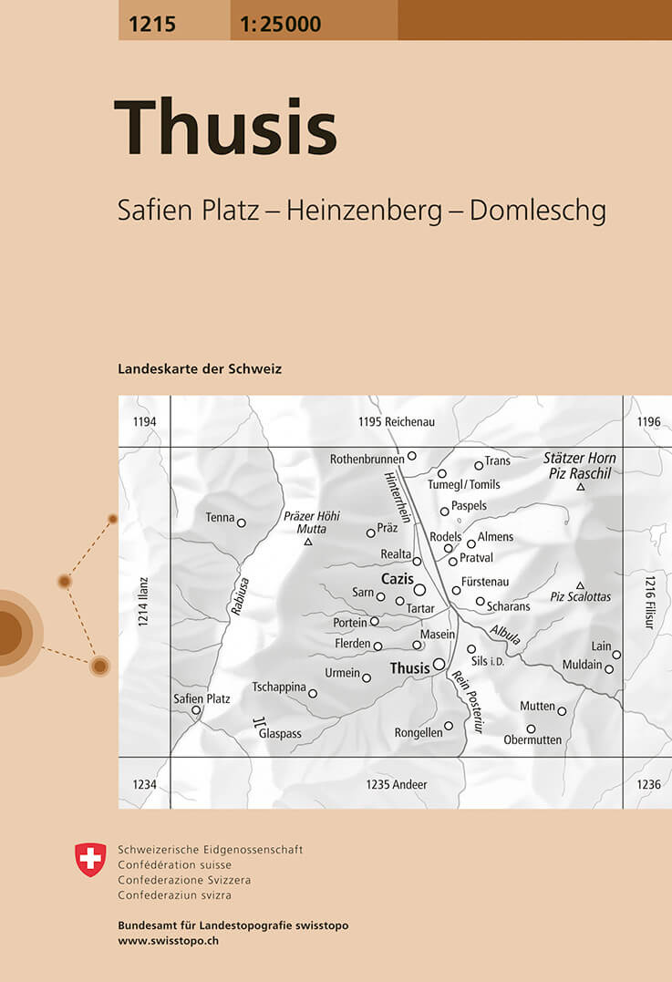 Online bestellen: Wandelkaart - Topografische kaart 1215 Thusis | Swisstopo
