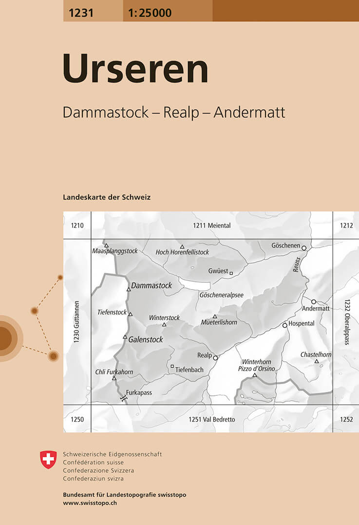Online bestellen: Wandelkaart - Topografische kaart 1231 Urseren | Swisstopo