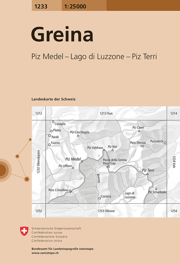 Online bestellen: Wandelkaart - Topografische kaart 1233 Greina | Swisstopo