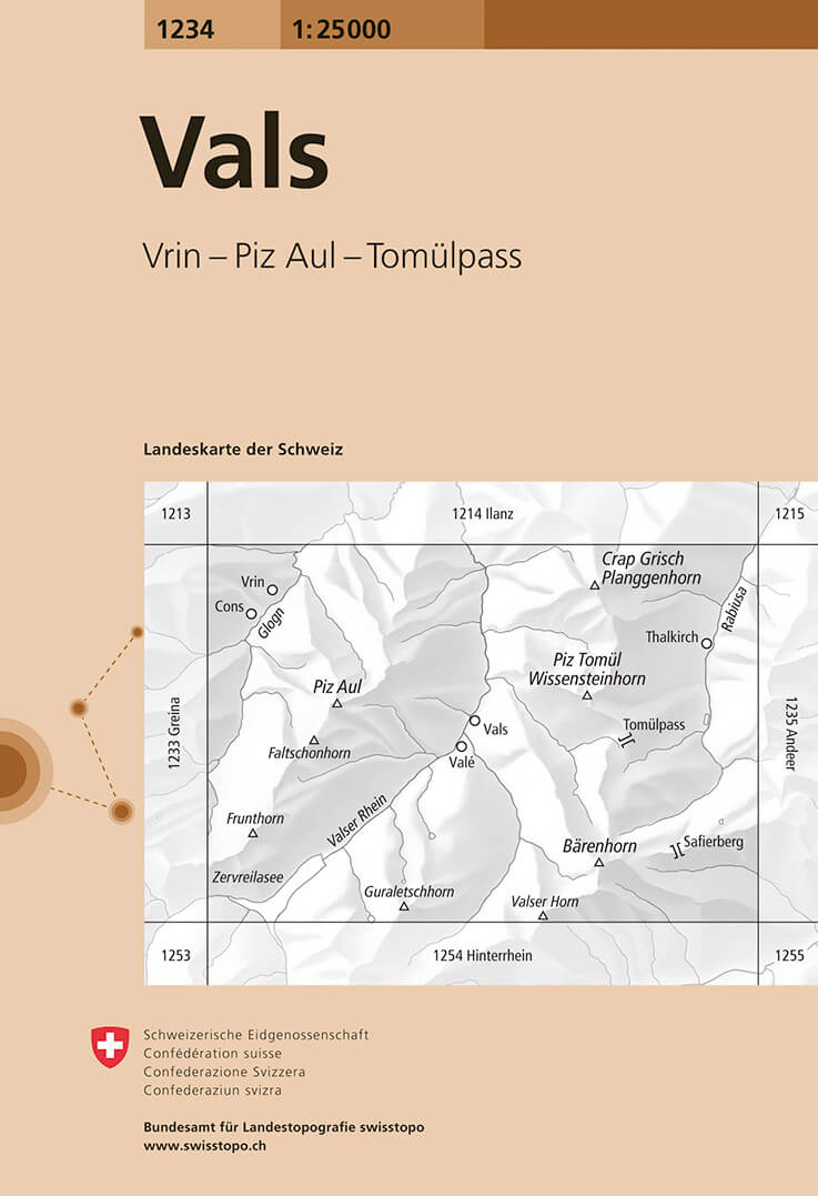 Online bestellen: Wandelkaart - Topografische kaart 1234 Vals | Swisstopo