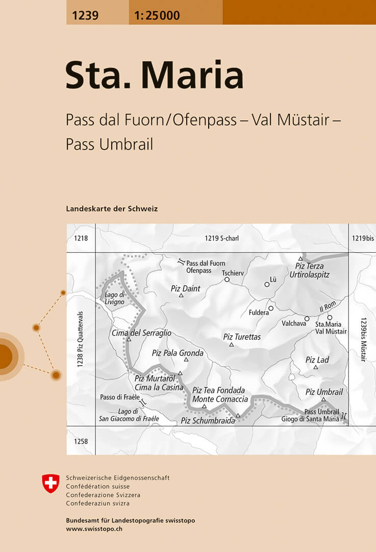 Online bestellen: Wandelkaart - Topografische kaart 1239 Santa Maria | Swisstopo