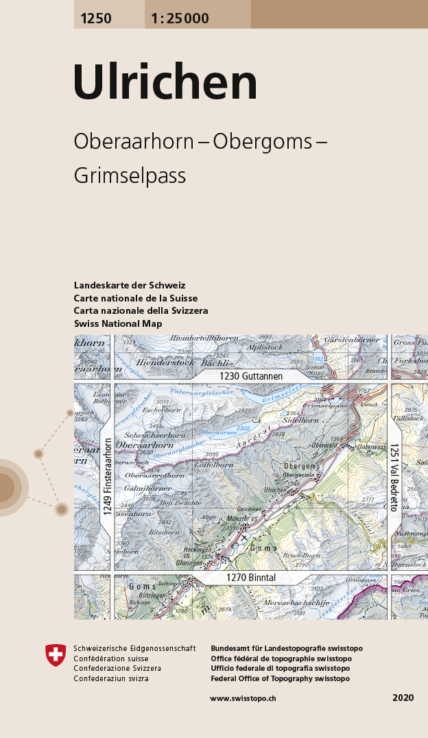Online bestellen: Wandelkaart - Topografische kaart 1250 Ulrichen | Swisstopo
