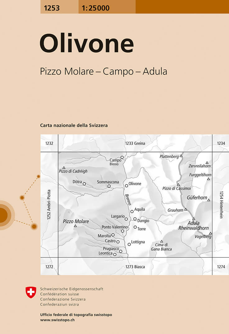 Online bestellen: Wandelkaart - Topografische kaart 1253 Olivone | Swisstopo