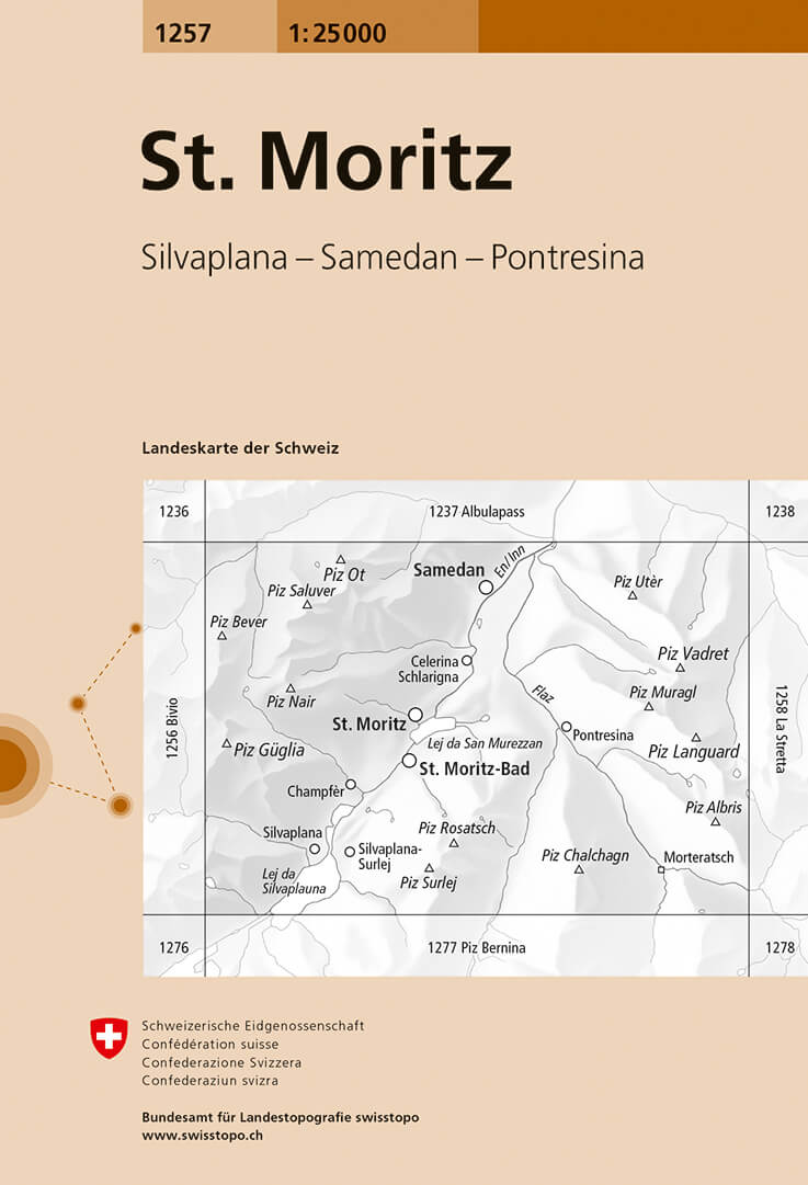 Online bestellen: Wandelkaart - Topografische kaart 1257 St. Moritz | Swisstopo