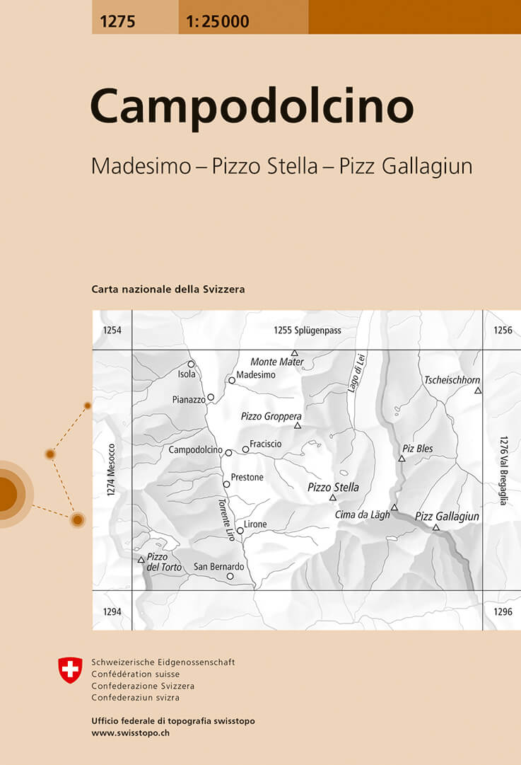 Online bestellen: Wandelkaart - Topografische kaart 1275 Campodolcino | Swisstopo